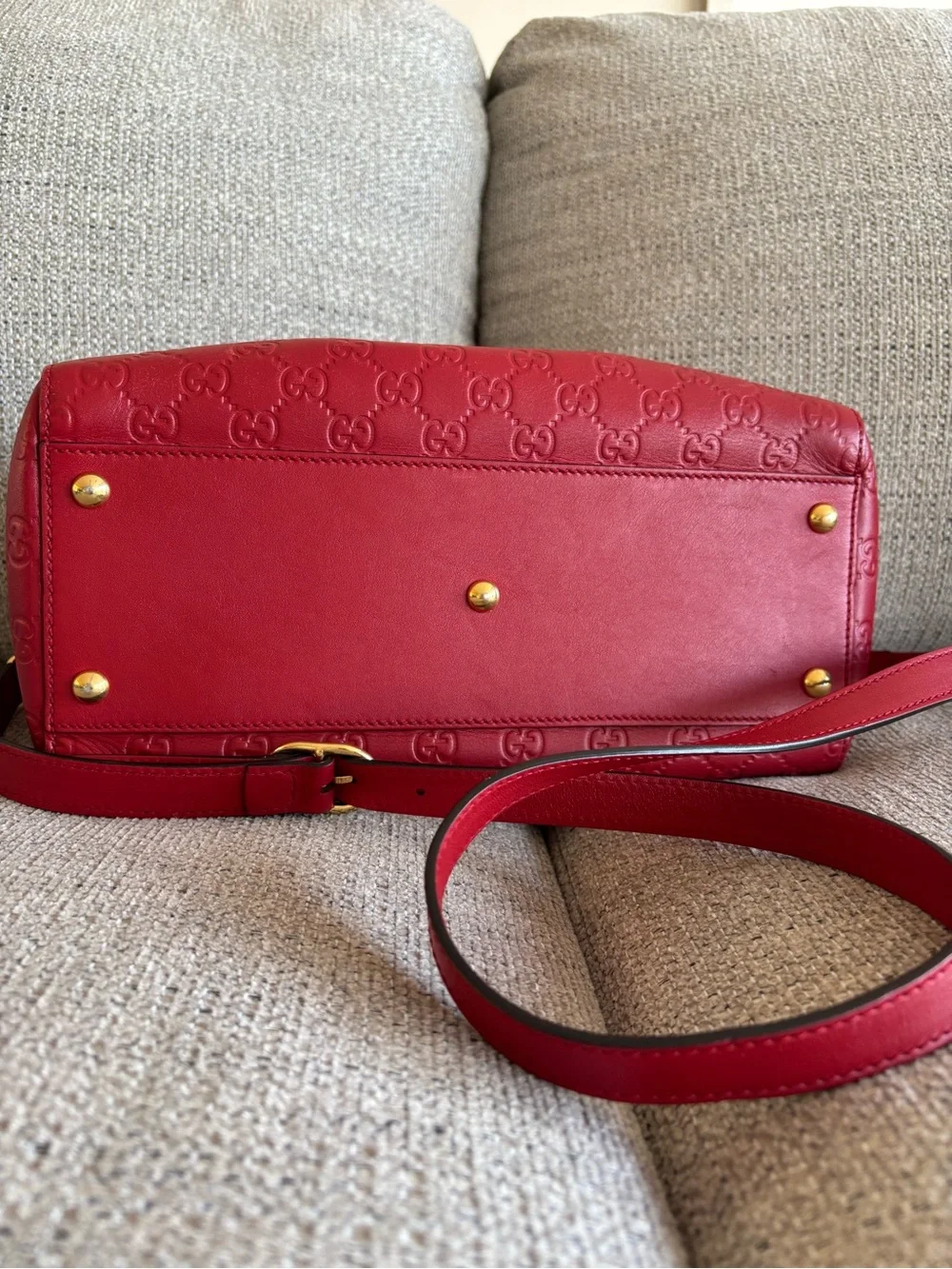 Gucci Red Embossed Leather Satchel with Shoulder Strap